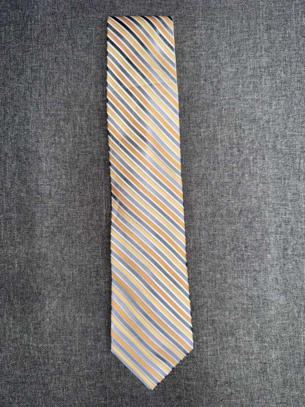 Croft & Barrow Striped Silk Necktie Yellow Gray Blue Diagonal Stripe Mens Tie